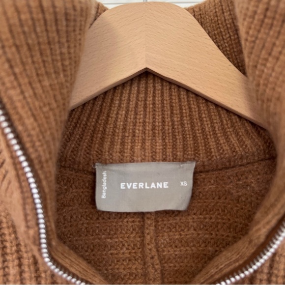 Everlane Felted Merino Wool Half-Zip Sweater in Deep Camel Ribbed Pull Over XS - Picture 5 of 13